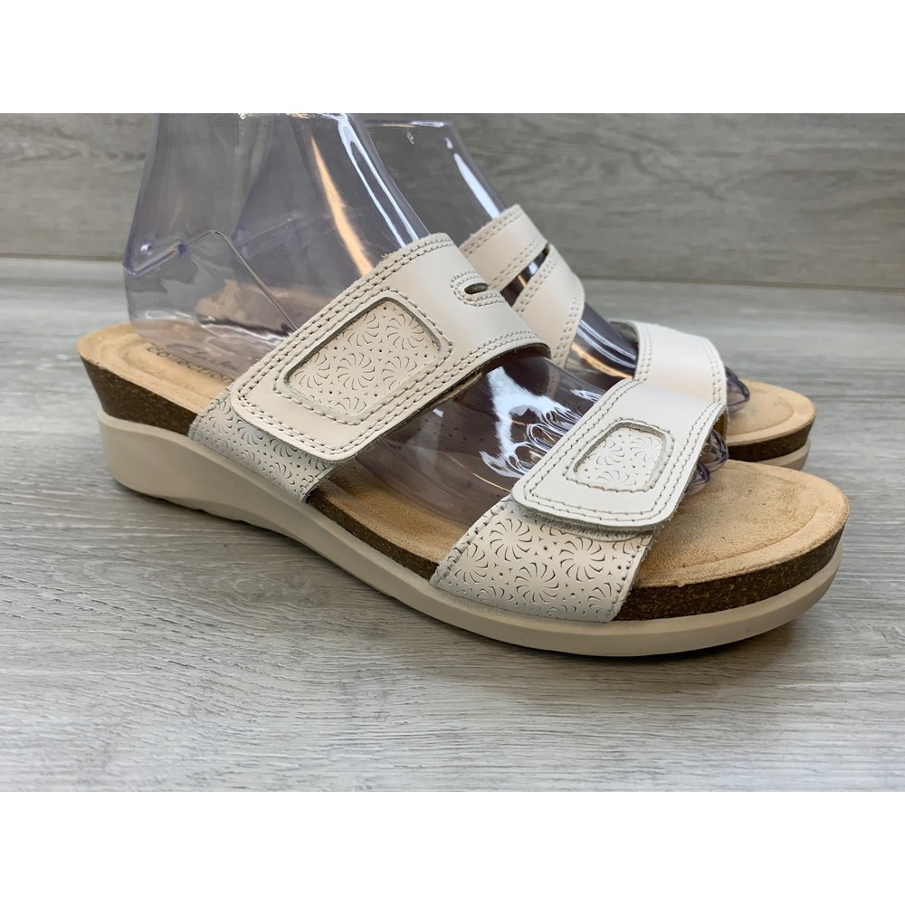 Clarks Collection Women's Arla Glade White Leather Wedge Sandals 8.5 Shoes